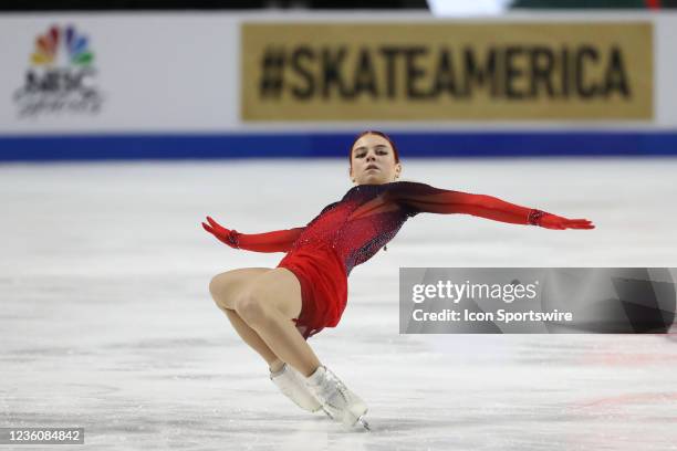 Alexandra Trusova of Russia skates in the Women's Short Program in day 2 of the ISU Grand Prix of Figure Skating Skate America at the Orleans Arena...