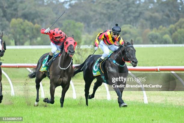 Dupie Doll ridden by Kiran Quilty wins the Ridley BM58 Handicap at St Arnaud Racecourse on October 24, 2021 in St Arnaud, Australia.