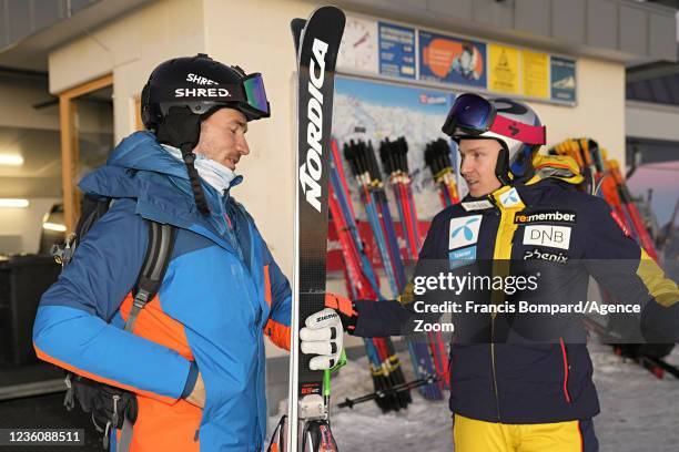 Felix Neureuther of Germany, Henrik Kristoffersen of Norway during the Audi FIS Alpine Ski World Cup Men's Giant Slalom on October 24, 2021 in...