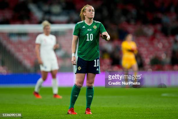 Rachel Furness of Northern Ireland gestures during the FIFA Women's World Cup Group D Qualifying match between England Women and Northern Ireland at...