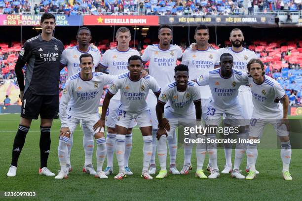 Teamphoto of Real Madrid back row Thibaut Courtois of Real Madrid, David Alaba of Real Madrid, Toni Kroos of Real Madrid, Eder Militao of Real...
