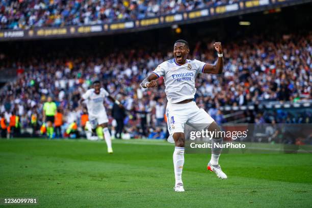 David Alaba of Real Madrid celebrates a goal during the La Liga Santader match between FC Barcelona and Real Madrid at Camp Nou Stadium on October...