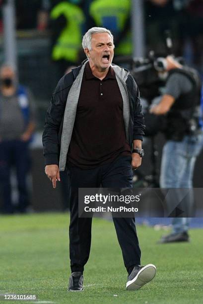 Jose Mourinho manager of AS Roma looks furious during the Serie A match between AS Roma and SSC Napoli Calcio at Stadio Olimpico, Rome, Italy on 24...