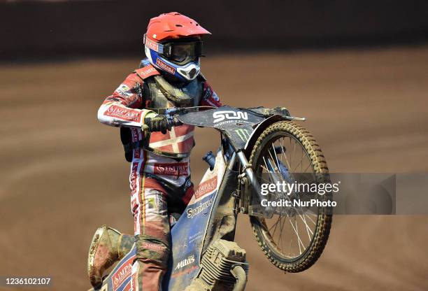 Leon Madsen of Denmark during the Monster Energy FIM Speedway of Nations at the National Speedway Stadium, Manchester on Sunday 17th October 2021.