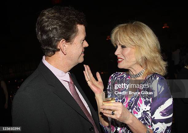 Dylan Baker and Joanna Lumley pose at The Opening Night After Party for "La Bete" on Broadway at Gotham Hall on October 14, 2010 in New York City....