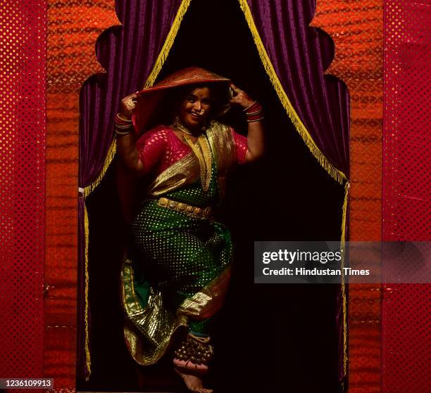 Artist from "Lavanya Darbar" perform Maharashtrian folk dance of Lavni on stage after gap of one and half year during COVID19 pandemic at Damodar...