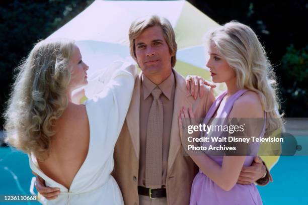 Los Angeles, CA Shelley Smith, Dirk Benedict, Pricilla Barnes appearing in the ABC tv movie pilot 'Scruples'.