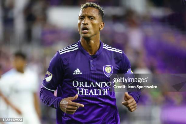 Orlando City forward Nani during the soccer match between Orlando City SC and the New England Revolution on October 24 at Exploria Stadium in Orlando...
