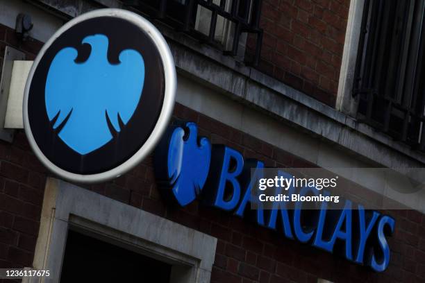 Signage outside a Barclays Bank Plc bank branch in London, U.K., on Friday, Oct. 22, 2021. The leaders of Europe's top banks agree they have a lot...