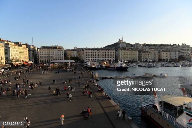 This photograph taken on October 25, 2021 shows a view of the Vieux-Port in Marseille, southern France.