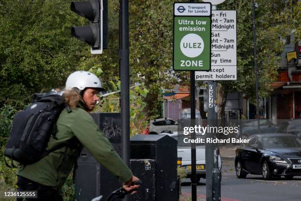 Transport for London's new signposts for the new Ultra Low Emissions Zone have been erected around the inner orbital road perimeter around the...