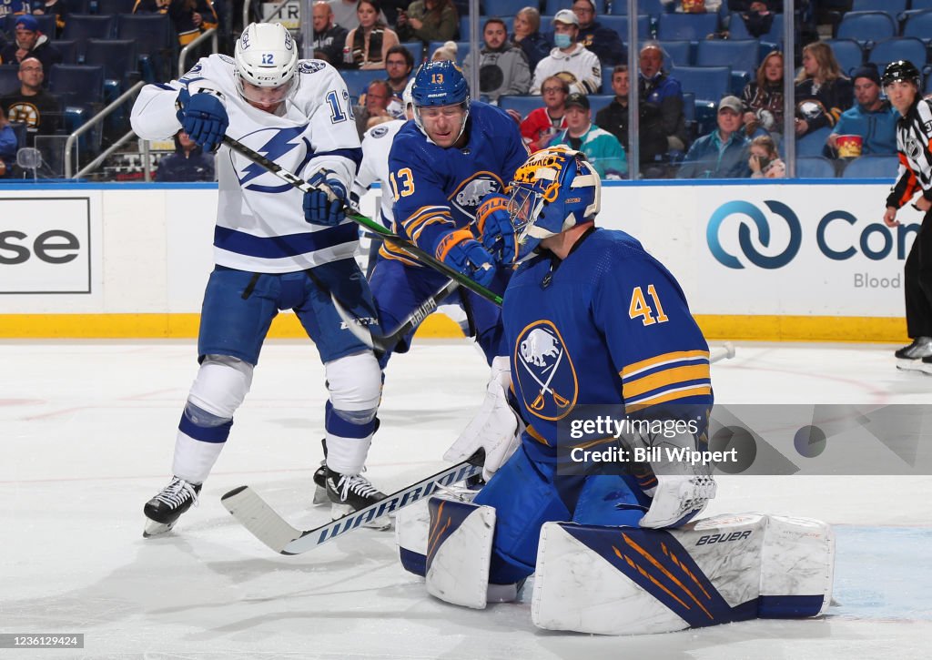 Mark Pyzik Craig Anderson and Mark Pysyk of the Buffalo Sabres defend against ...