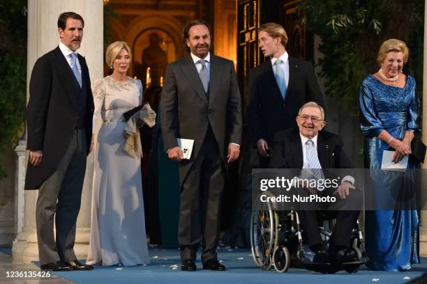Crown Prince Pavlos , Princess Marie-Chantal , Thomas Flohr , Prince Constantine Alexios , Queen Anne-Marie and King Constantine depart from the...