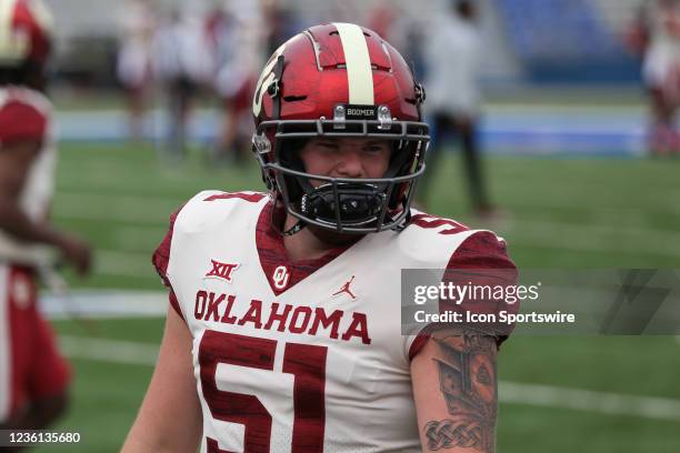 Oklahoma Sooners long snapper Kasey Kelleher before a Big 12 football game between the Oklahoma Sooners and Kansas Jayhawks on Oct 23, 2021 at...