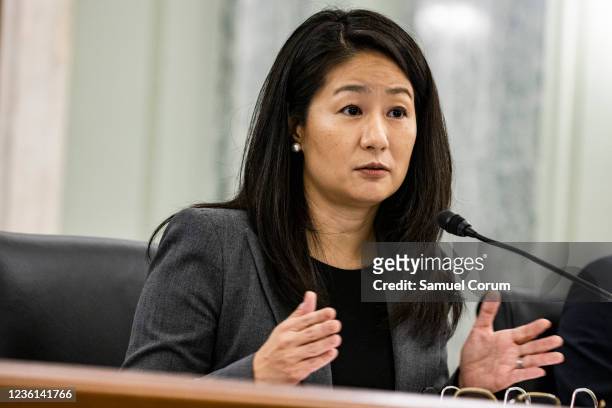 Jennifer Stout, Vice President of Global Public Policy at Snap Inc., testifies during a Senate Subcommittee on Consumer Protection, Product Safety,...