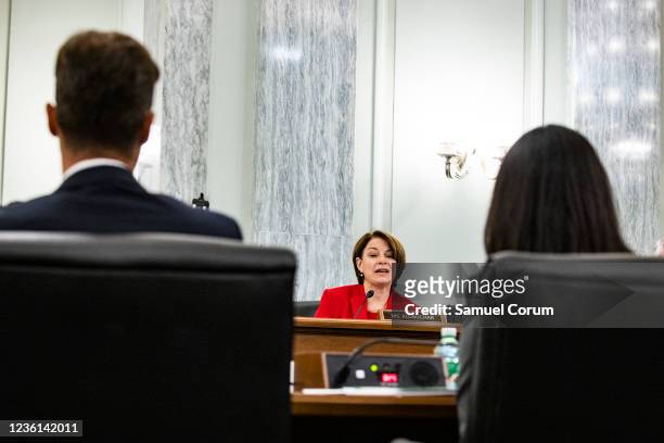Sen. Amy Klobuchar speaks during a Senate Subcommittee on Consumer Protection, Product Safety, and Data Security hearing on Protecting Kids Online:...