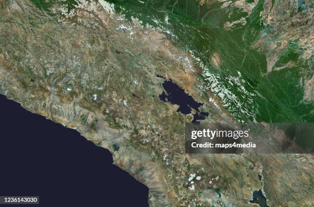 This is an enhanced satellite image of the Titicaca Lake region in Peru.