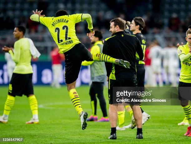 Jude Bellingham and Rene Maric of Borussia Dortmund after the final whistle during the DFB Cup - Second Round match between Borussia Dortmund and FC...