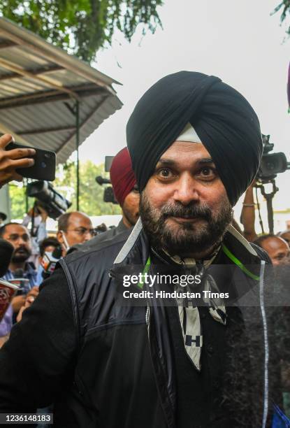 Punjab Pradesh Congress Committee chief Navjot Singh Sidhu leaves after the meeting of AICC General Secretaries/In-Charges and Pradesh Congress...