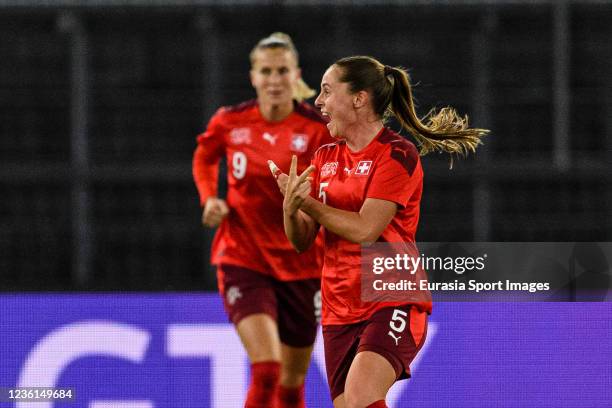 Noelle Maritz of Switzerland celebrating her goal with her teammates during the FIFA Women's World Cup 2023 Qualifier Group G match between...