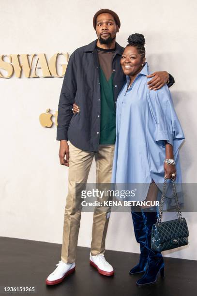 Professional basketball player Kevin Durant and his mother Wanda Durant attend Apple TV+ "Swagger" New York premiere at Brooklyn Academy of Music on...