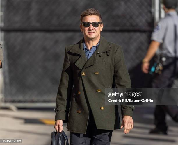 Jeremy Renner is seen at "Jimmy Kimmel Live" on October 26, 2021 in Los Angeles, California.