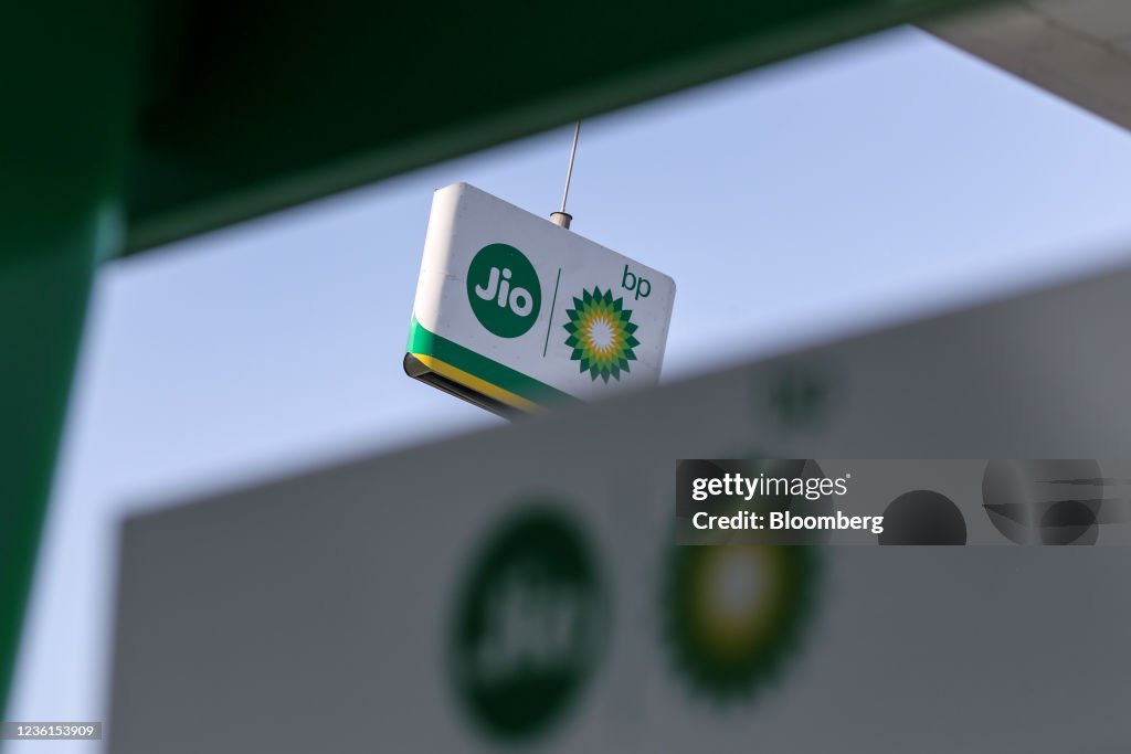 Reliance Bp A sign displayed at the newly-opened Jio-BP gas station in Mumbai ...