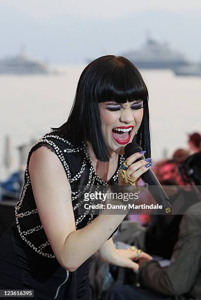 Jessie J aka Jessica Cornish performs for the Chanel+ program 'Le Grand Journal' at Majestic Beach Pier on May 12, 2011 in Cannes, France.