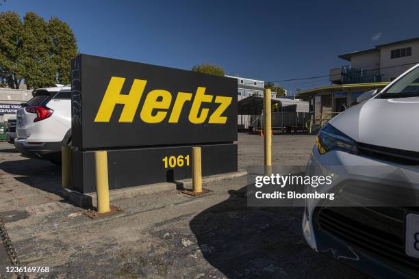 Hertz car rental lot in Berkeley, California, U.S., on Wednesday, Oct. 27, 2021. Hertz Global Holdings Inc., fresh off a blockbuster order for...