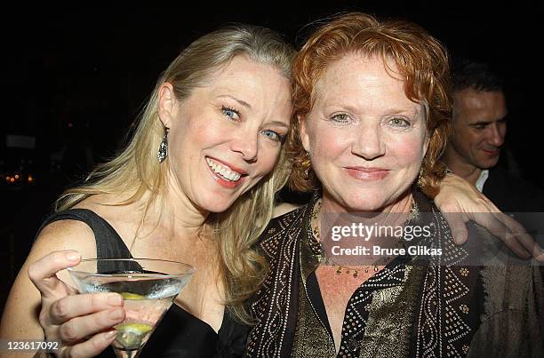 Kathryn Meisle and Becky Ann Baker pose at The Opening Night After Party for "La Bete" on Broadway at Gotham Hall on October 14, 2010 in New York...