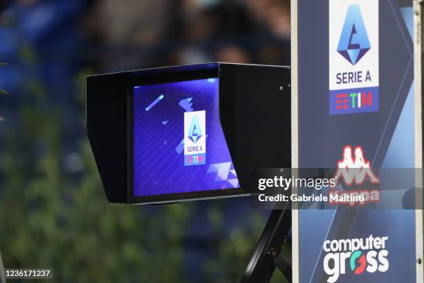 The VAR system prior to the Serie A match between Empoli FC and FC Internazionale at Stadio Carlo Castellani on October 27, 2021 in Empoli, Italy.