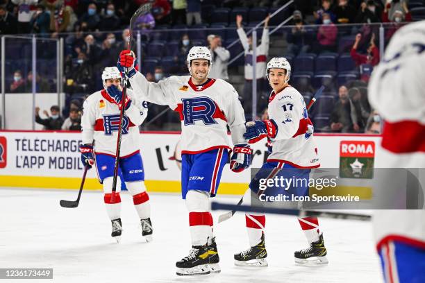 Laval Rocket defenceman Louie Belpedio shows pride after scoring a goal during the Toronto Marlies versus the Laval Rocket game on October 27 at...