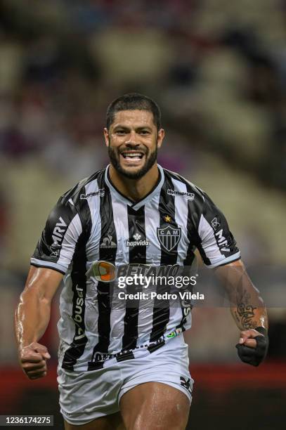 Hulk of Atletico MG celebrates after scoring the second goal of his team via penalty during a match between Fortaleza and Atletico MG as part of Copa...