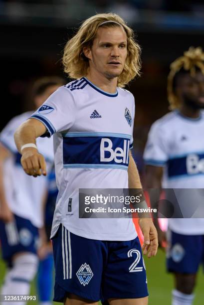 Vancouver Whitecaps defender Florian Jungwirth gets set for a corner kick play during the match between the Vancouver Whitecaps and the San Jose...