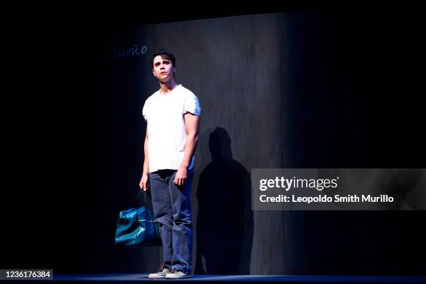 Daniel Romero, of Argos Teatro of Cuba performs "Diez millones" directed by Carlos Celdran in Teatro Principal venue, as part of the 49th Cervantino...