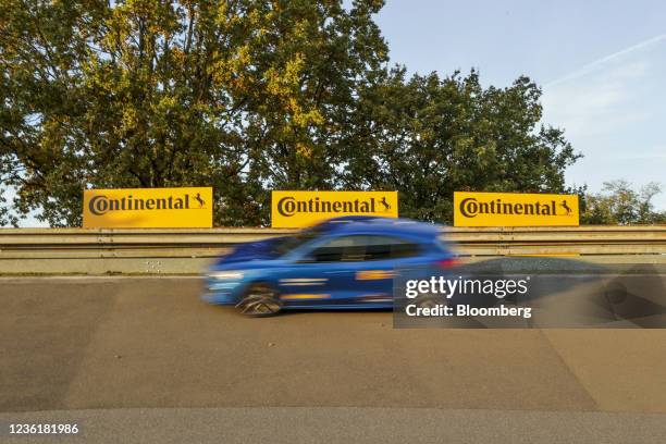 Branded car drives on a test circuit at the Continental AG TechShow 2021 preview event in Frankfurt, Germany, on Monday, Oct. 25, 2021. Continental...