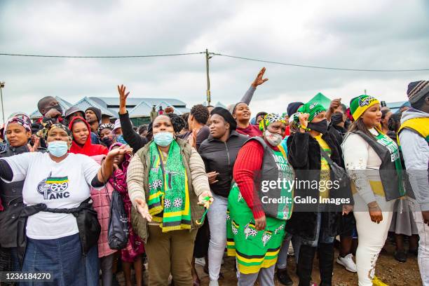 Community members during the African National Congress election campaign on October 26, 2021 in Daveyton, South Africa. The 2021 South African...