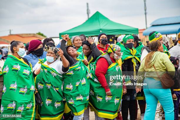 Community members during the African National Congress election campaign on October 26, 2021 in Daveyton, South Africa. The 2021 South African...