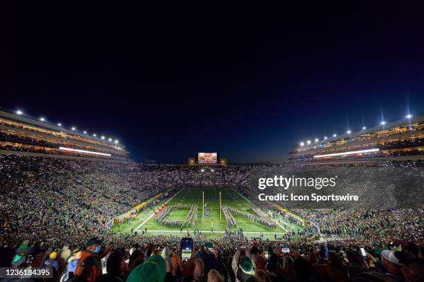 General view of Notre Dame Stadium is seen during a game between the USC Trojans and the Notre Dame Fighting Irish on October 23, 2021 at Notre Dame...