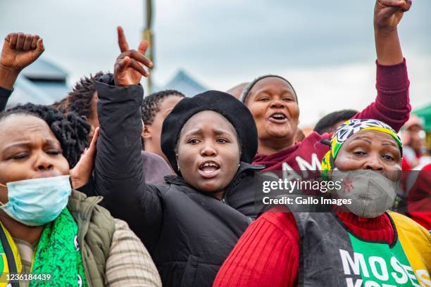 Community members during the African National Congress election campaign on October 26, 2021 in Daveyton, South Africa. The 2021 South African...