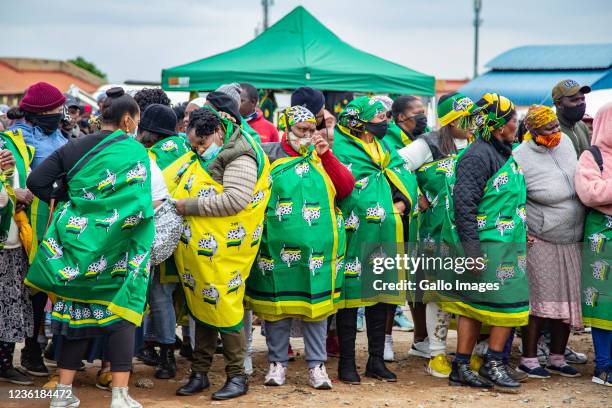 Community members during the African National Congress election campaign on October 26, 2021 in Daveyton, South Africa. The 2021 South African...