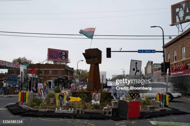 Raised fist sculpture at George Floyd Square in Minneapolis, Minnesota in Minneapolis, Minnesota, U.S., on Sunday, Oct. 24, 2021. More than a year...