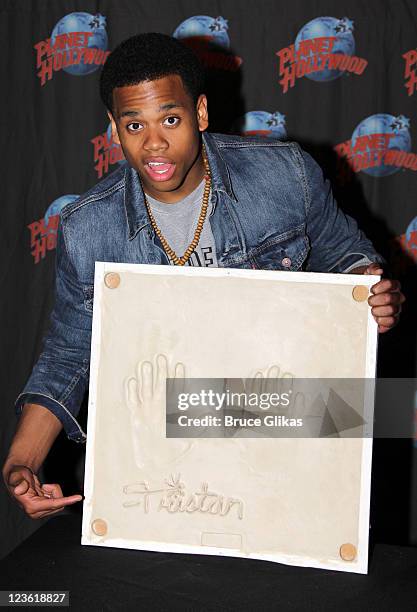 Tristan Wilds promotes "90210" and poses as he visits Planet Hollywood Times Square on April 22, 2011 in New York City.