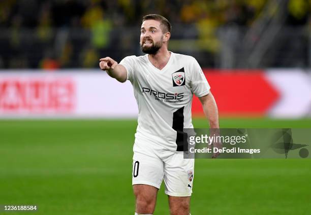 Marc Stendera of FC Ingolstadt 04 gestures during the DFB Cup second round match between Borussia Dortmund and FC Ingolstadt 04 at Signal Iduna Park...
