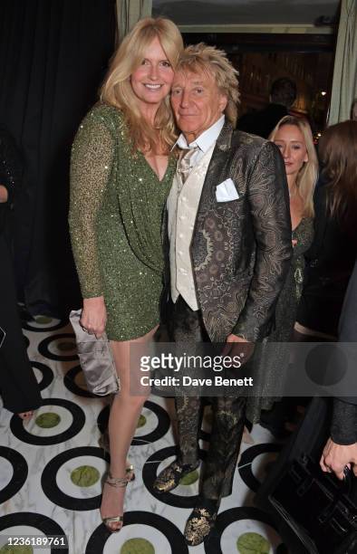Penny Lancaster and Sir Rod Stewart attend the Langan's Launch Night on October 28, 2021 in London, England.