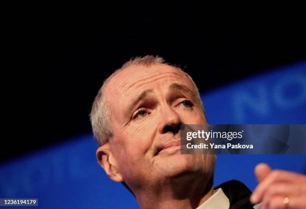 New Jersey Governor Phil Murphy speaks during a Get Out The Vote rally with Senator Bernie Sanders on October 28, 2021 in New Brunswick, New Jersey....