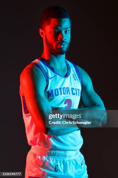 Cassius Stanley of Motor City Cruise poses for a portrait during the Motor City Cruise Media Day on October 28, 2021 in Detroit, Michigan. NOTE TO...