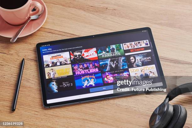 Detail of the Amazon Prime streaming app on the screen of a Samsung Galaxy Tab, taken on October 6, 2021.