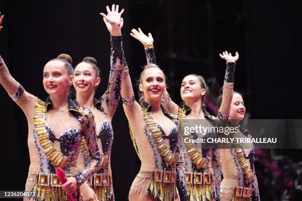 Team USA compete in the group all-around final and qualification for finals of the Rhythmic Gymnastics World Championships at the West Japan General...