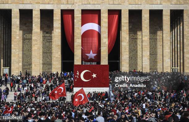 Citizens visit Anitkabir, country's founder Mustafa Kemal Ataturk's mausoleum, during celebrations marking the 98th anniversary of the Republic Day...